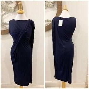NWT Peter Pilotto Asymmetrical Drape Dress Navy Blue 10